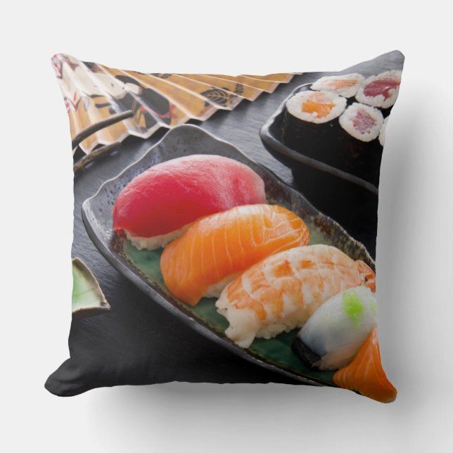Sushi and rolls throw pillow (Front)
