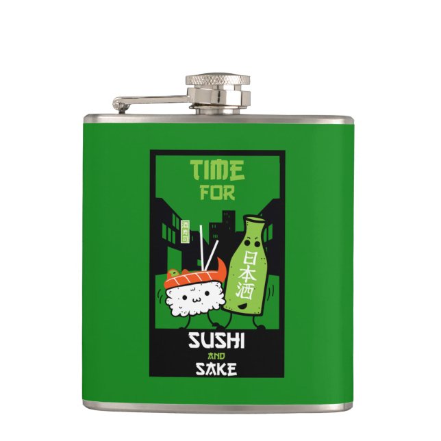 Sushi And Sake Foodies  Flask (Front)