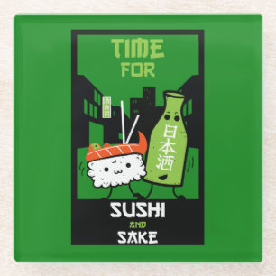 Sushi And Sake Foodies  Glass Coaster