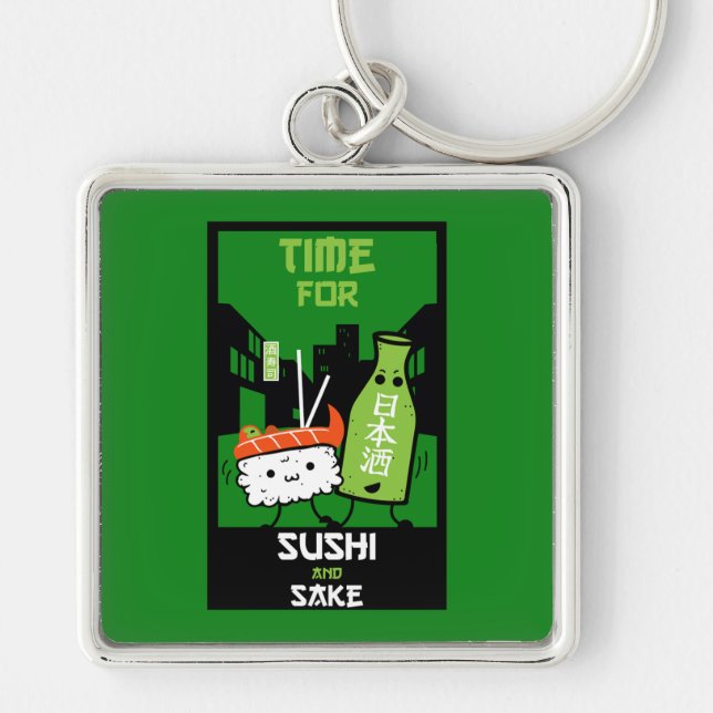 Sushi And Sake Foodies  Keychain (Front)