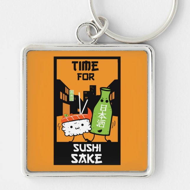 Sushi And Sake Foodies  Keychain (Front)
