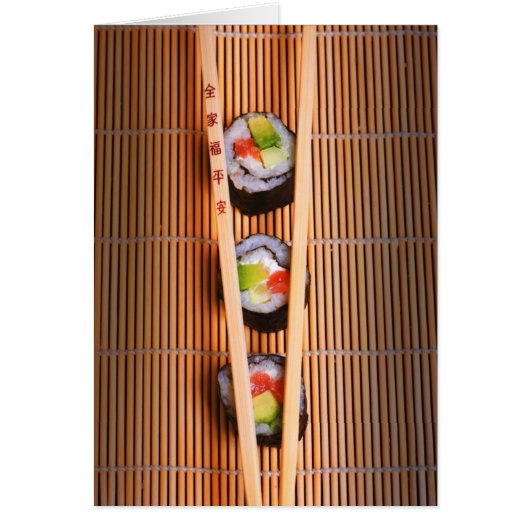 Sushi and wooden chopsticks (Front)