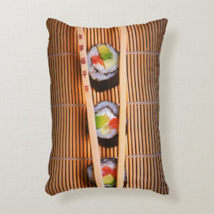 Sushi and wooden chopsticks accent pillow