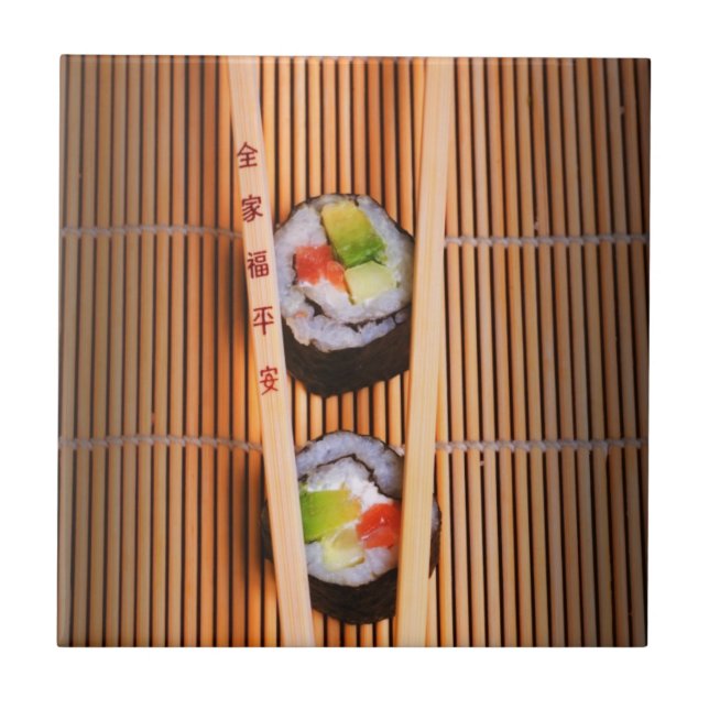 Sushi and wooden chopsticks ceramic tile (Front)