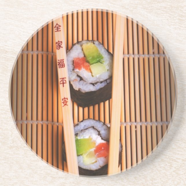 Sushi and wooden chopsticks drink coaster (Front)