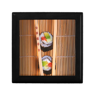 Sushi and wooden chopsticks gift box