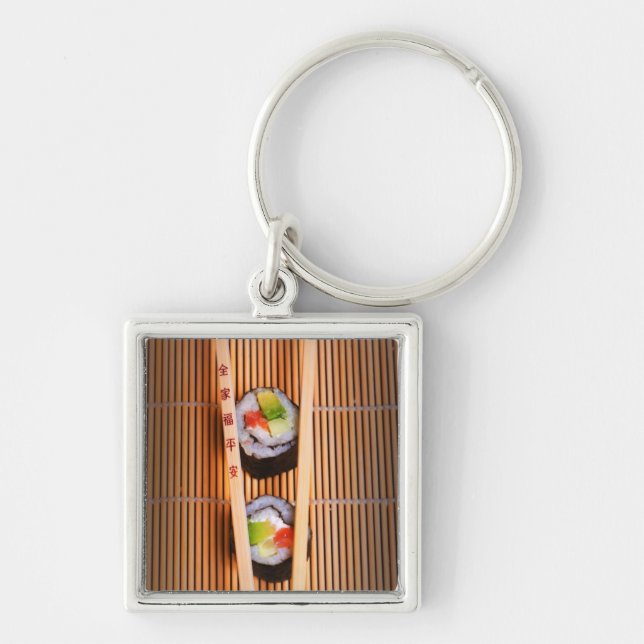 Sushi and wooden chopsticks keychain (Front)