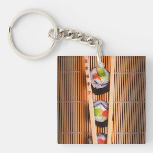 Sushi and wooden chopsticks keychain