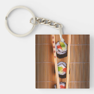 Sushi and wooden chopsticks keychain