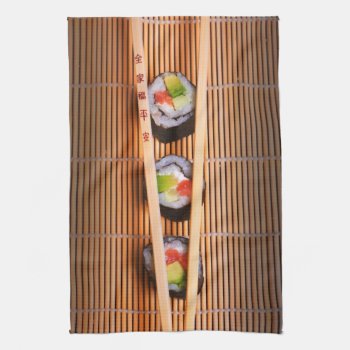 Sushi And Wooden Chopsticks Kitchen Towel by foodie at Zazzle