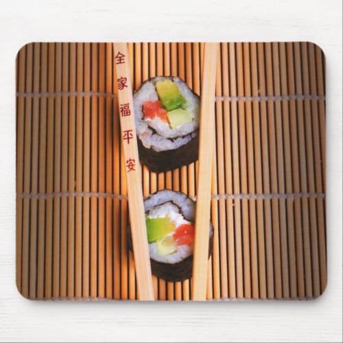 Sushi and wooden chopsticks mouse pad