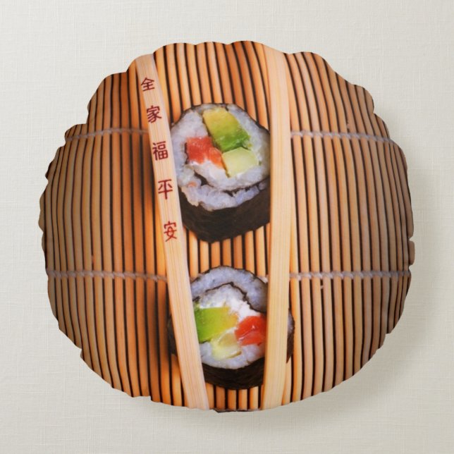 Sushi and wooden chopsticks round pillow (Front)