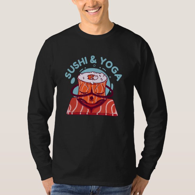 Sushi And Yoga  Salmon Roll On Yoga Mat T-Shirt (Front)