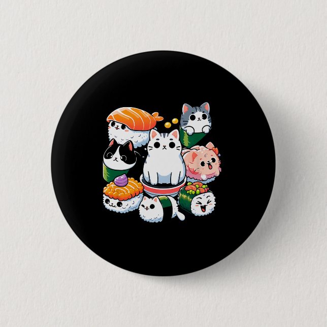 Sushi Anime Cat Sushi Lover Gift  Button (Front)