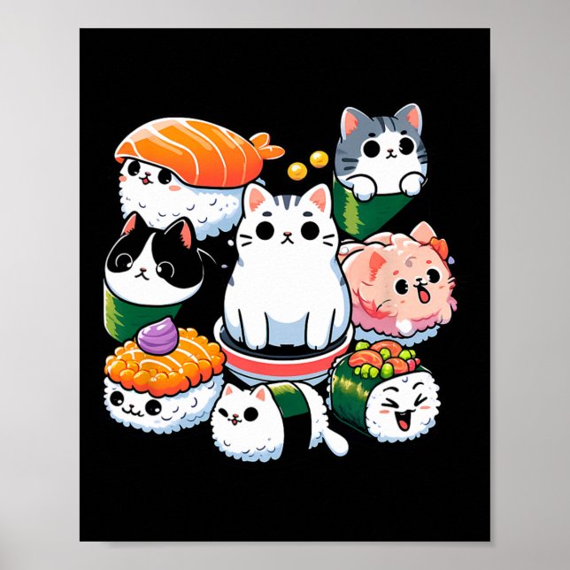 Sushi Anime Cat Sushi Lover Gift  Poster (Front)