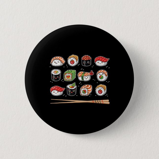 Sushi Anime Kawaii Japanese Food Lover Otaku Manga Button (Front)