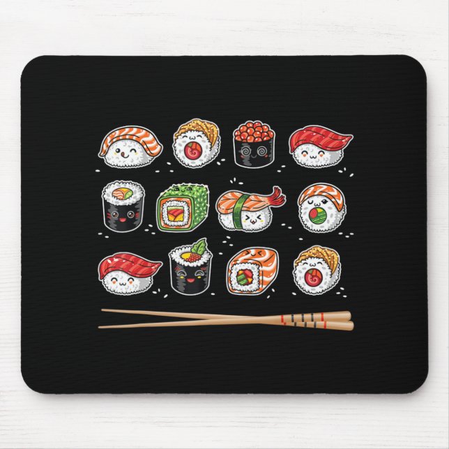 Sushi Anime Kawaii Japanese Food Lover Otaku Manga Mouse Pad (Front)