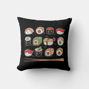 Sushi Anime Kawaii Japanese Food Lover Otaku Manga Throw Pillow