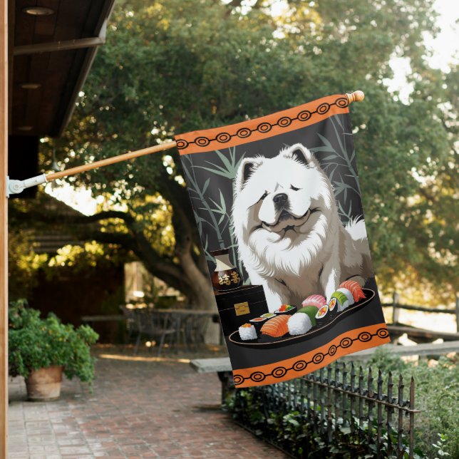 SUSHI ANYONE Cream Chow House Flag (In SItu)