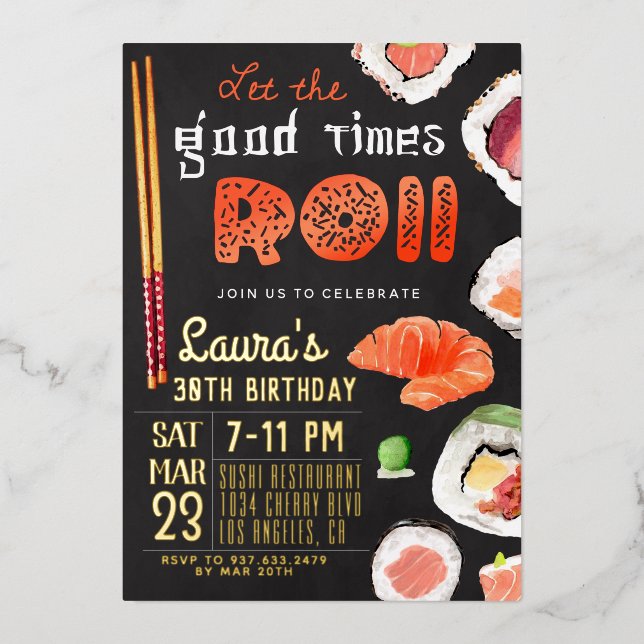 Sushi Birthday Foil Invitation (Front)