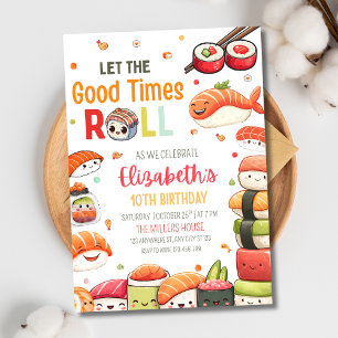 Sushi Birthday Invitation, Kawaii Sushi Birthday Invitation