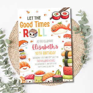 Sushi Birthday Japanese Food Kawaii Theme Party Invitation