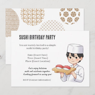 Sushi Birthday Party Invitation with Cute Anime 