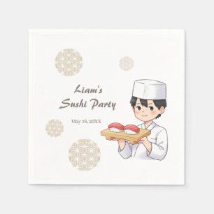 Sushi Birthday Party Invitation with Cute Anime  Napkins