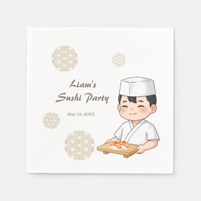 Sushi Birthday Party Invitation with Cute Anime  Napkins (Front)