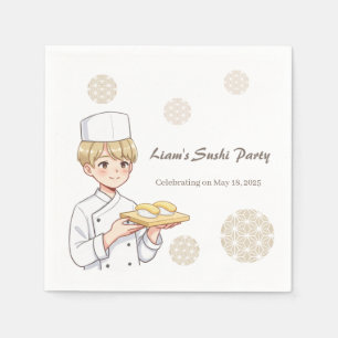 Sushi Birthday Party Invitation with Cute Anime  Napkins