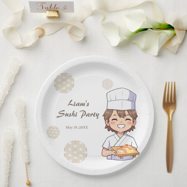 Sushi Birthday Party Invitation with Cute Anime  Paper Plates (Wedding)