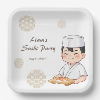 Sushi Birthday Party Invitation with Cute Anime  Paper Plates