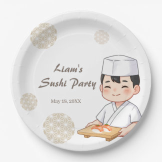 Sushi Birthday Party Invitation with Cute Anime  Paper Plates