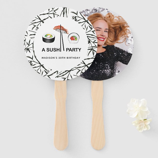 Sushi Birthday Party Modern Personalized Photo Hand Fan (Front and Back)