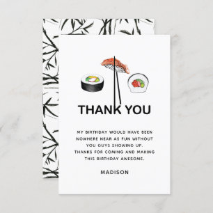 Sushi Birthday Party Modern Personalized Thank You Card