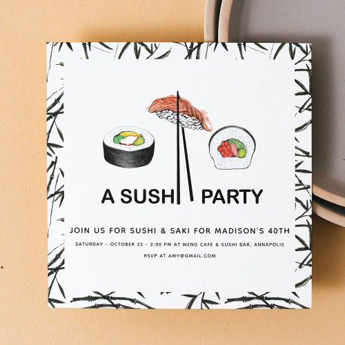 Sushi Birthday Party Modern Simple  Invitation