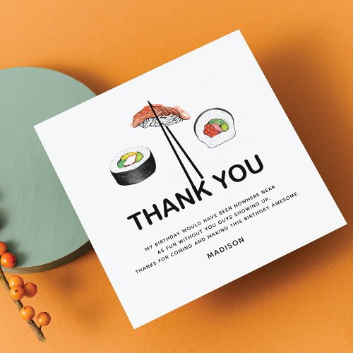 Sushi Birthday Party Personalized Modern Thank You Card