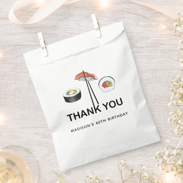 Sushi Birthday Personalized Black White Thank you Favor Bag (Clipped)