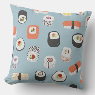 Sushi Blue Throw Pillow
