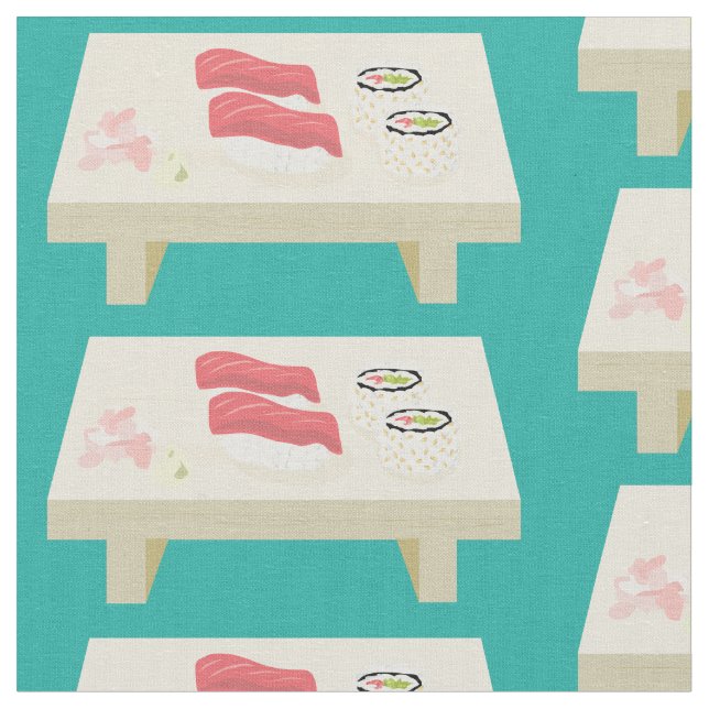 Sushi Board Pattern Teal Fabric (Close Up)