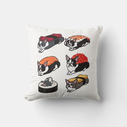 Sushi Boston Terrier Premium Throw Pillow