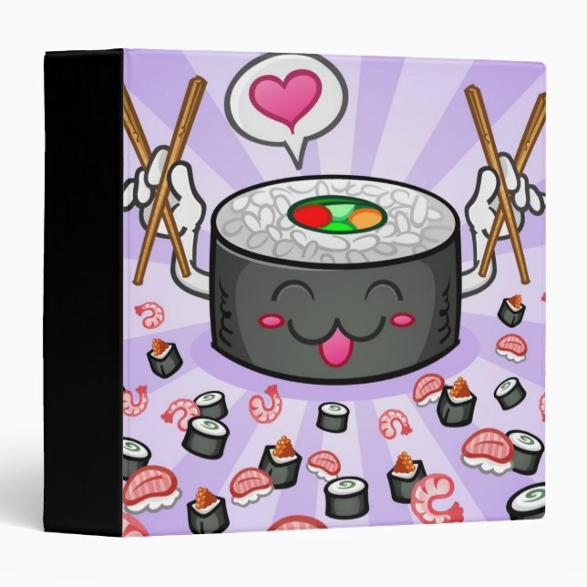 Sushi Cartoon Character Eating Lots of Shrimp Binder (Front/Spine)