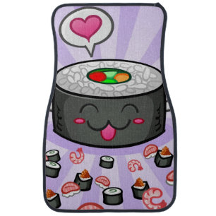 Sushi Cartoon Character Eating Lots of Shrimp Car Mat