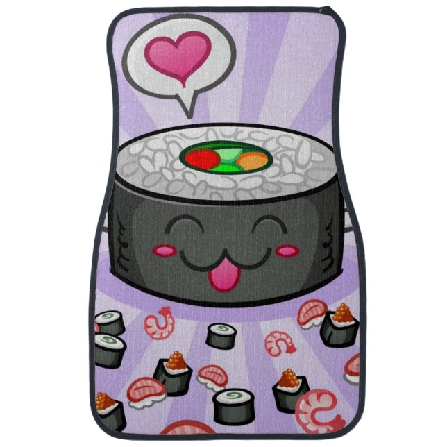 Sushi Cartoon Character Eating Lots of Shrimp Car Mat (Front)
