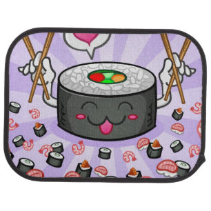 Sushi Cartoon Character Eating Lots of Shrimp Car Mat