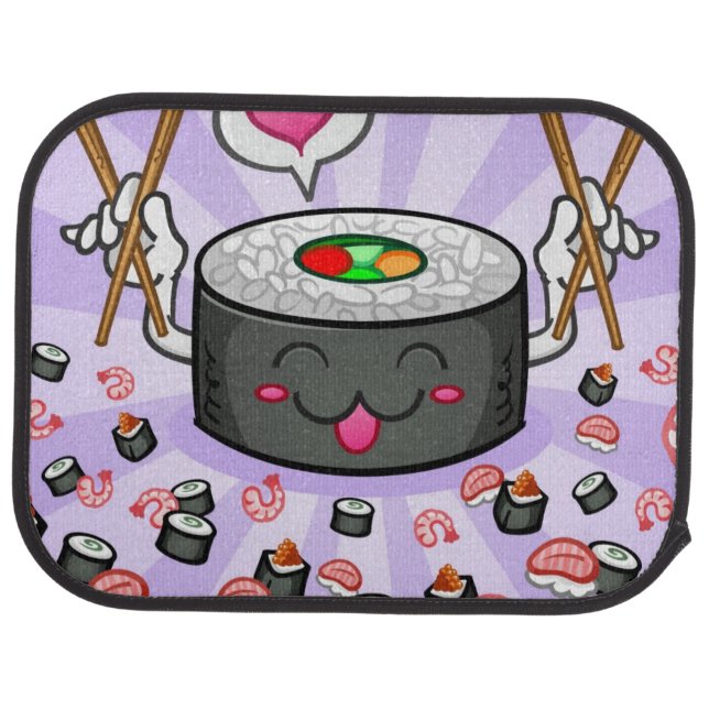 Sushi Cartoon Character Eating Lots of Shrimp Car Mat (Rear)