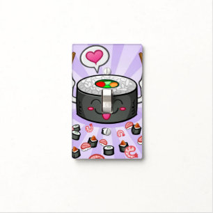Sushi Cartoon Character Eating Lots of Shrimp Light Switch Cover