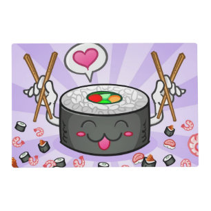 Sushi Cartoon Character Eating Lots of Shrimp Placemat