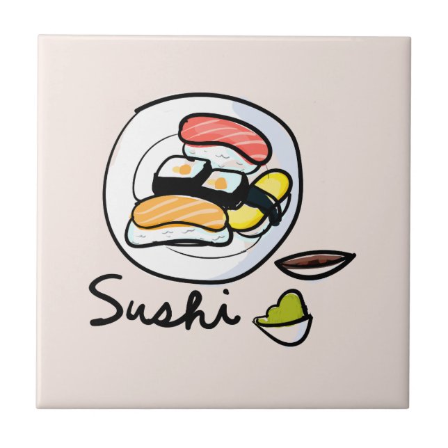 Sushi cartoon cute Japanese art Ceramic Tile (Front)