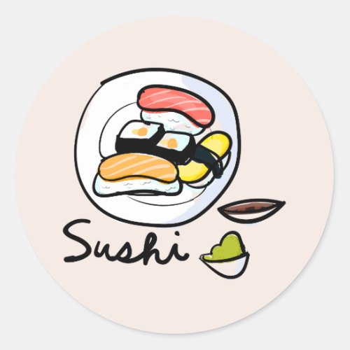 Sushi cartoon cute Japanese art Classic Round Sticker